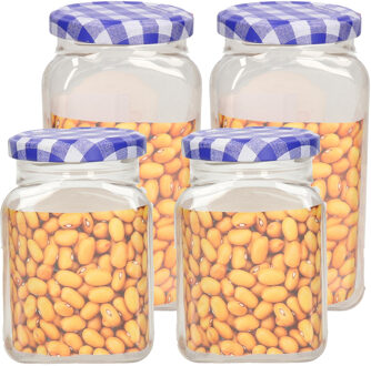 Weckpotten/inmaakpot set Classic - 4x - 400/600 ml - kunststof - draaideksel - blauw