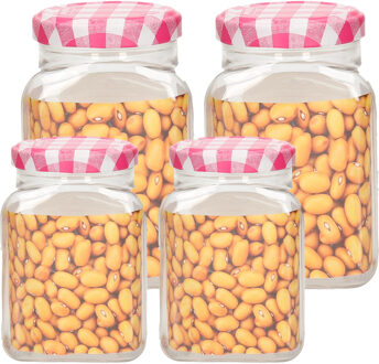 Weckpotten/inmaakpot set Classic - 4x - 400/600 ml - kunststof - draaideksel - rood