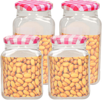 Weckpotten/inmaakpot set Classic - 4x - 400/600 ml - kunststof - draaideksel - roze