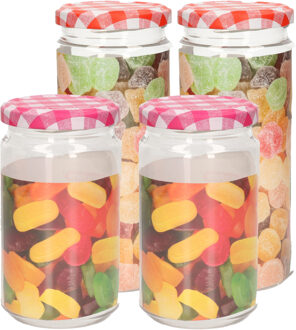 Weckpotten/inmaakpot set Classic - 4x - 450/650 ml - kunststof - draaideksel - rood