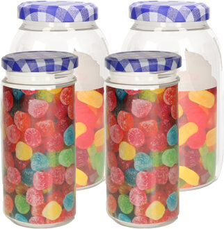 Weckpotten/inmaakpot set Classic - 4x - 550/750 ml - kunststof - draaideksel - blauw