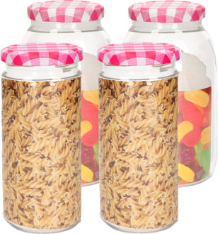 Weckpotten/inmaakpot set Classic - 4x - 550/750 ml - kunststof - draaideksel - roze