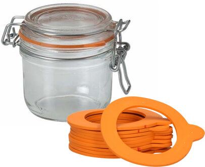 Weckpotten/inmaakpotten met klepdeksel 0.2L en 10 inmaakringen - Action products