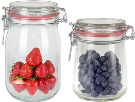 Weckpotten/inmaakpotten - set 2x stuks - 1000 ml/720 ml - glas - met beugelsluiting