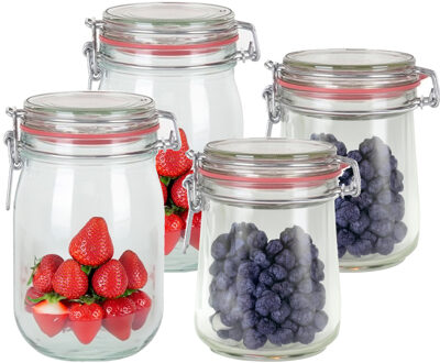 Weckpotten/inmaakpotten - set 4x stuks - 1000 ml/720 ml - glas - met beugelsluiting