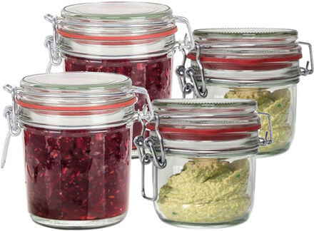 Weckpotten/inmaakpotten - set 4x stuks - 200 ml/400 ml - glas - met beugelsluiting