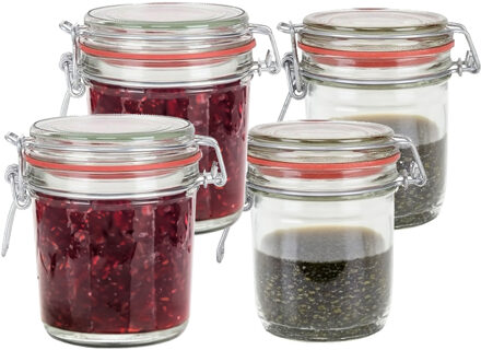 Weckpotten/inmaakpotten - set 4x stuks - 300 ml/400 ml - glas - met beugelsluiting