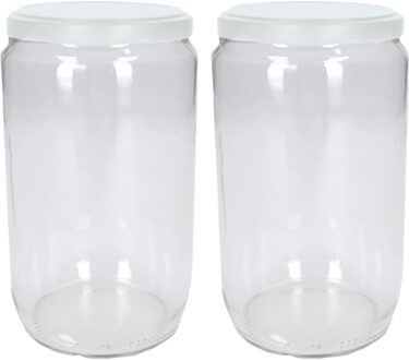 Weckpotten/jampotten - 2x - met schroefdeksel - wit - glas - 720 ml - Weckpotten