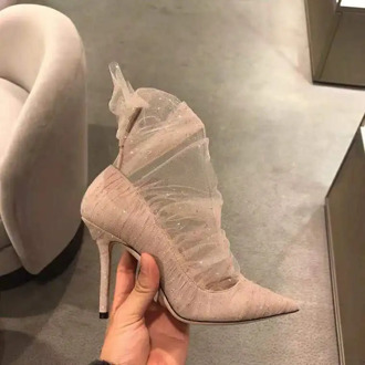 Wedding shoes women's new mesh lace high heels pointy yarn bridesmaid bride shoes in early spring of 2020 fashion