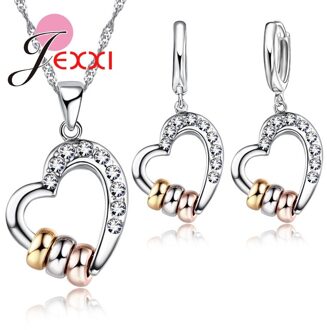 Wedding Sieraden Sets Voor Vrouwen Cz Zirkoon 925 Sterling Zilveren Engagement Hart Ketting Oorbel Set