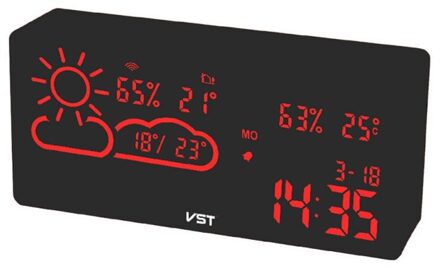 Weerstation Digitale Wekker Weer Thermometer Led Temperatuur Vochtigheid App Smart Wifi Forecast Monitor Klok rood