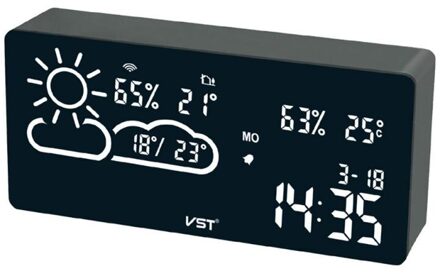 Weerstation Digitale Wekker Weer Thermometer Led Temperatuur Vochtigheid App Smart Wifi Forecast Monitor Klok wit