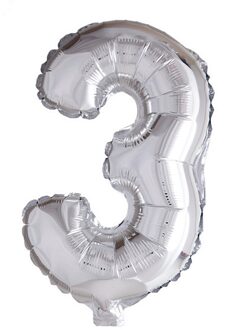 Wefiesta folieballon cijfer '3' 40 cm zilver Zilverkleurig