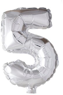 Wefiesta folieballon cijfer '5' 40 cm zilver Zilverkleurig