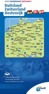 Wegenkaart - landkaart 1 Duitsland - Zwitserland - Oostenrijk | ANWB Media