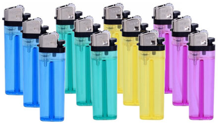 Wegwerp aanstekers - 12x - gekleurd - 8 cm