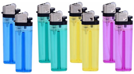 Wegwerp aanstekers - 8x - gekleurd - 8 cm