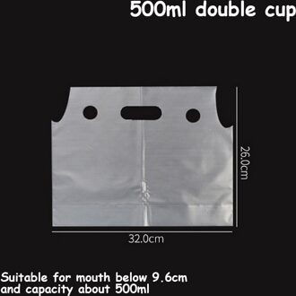 Wegwerp Cup Zakken Koffie Doggy Bag Take-Away Drinken Verpakking Gereedschap Pastic Dubbele Kopjes Carrier Fles Handtas 50 Stuks dubbele cup 500ml