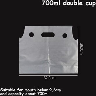 Wegwerp Cup Zakken Koffie Doggy Bag Take-Away Drinken Verpakking Gereedschap Pastic Dubbele Kopjes Carrier Fles Handtas 50 Stuks dubbele cup 700ml