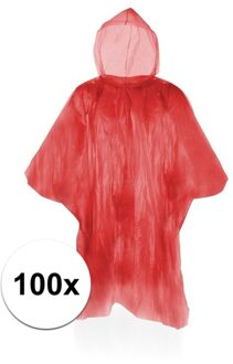 Wegwerp regenponcho - 100x - voor volwassenen - Rood - regen scherm - herbruikbaar als je wil - One size