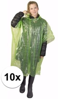 Wegwerp regenponcho - 10x - groen - voor volwassenen - met capuchon - budget line - One size