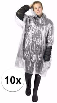 Wegwerp regenponcho - 10x - transparant - voor volwassenen - met capuchon - budget line