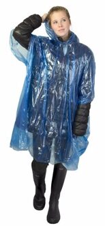 Wegwerp regenponcho - 15x stuks - blauw - voor volwassenen - met capuchon - budget line - One size