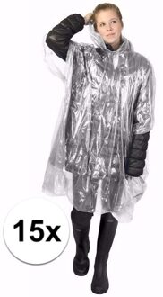 Wegwerp regenponcho - 15x - transparant - voor volwassenen - met capuchon - budget line - One size