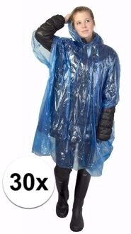 Wegwerp regenponcho - 30x - blauw - voor volwassenen - met capuchon - budget line - One size