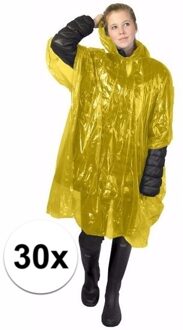 Wegwerp regenponcho - 30x - geel - voor volwassenen - met capuchon - budget line