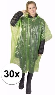 Wegwerp regenponcho - 30x - groen - voor volwassenen - met capuchon - budget line - One size