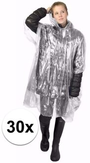Wegwerp regenponcho - 30x - transparant - voor volwassenen - met capuchon - budget line