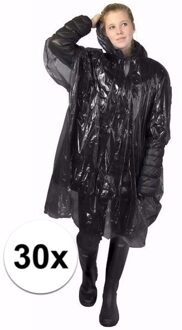 Wegwerp regenponcho - 30x - zwart - voor volwassenen - met capuchon - budget line