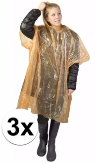 Wegwerp regenponcho - 3x - oranje - voor volwassenen - met capuchon - budget line