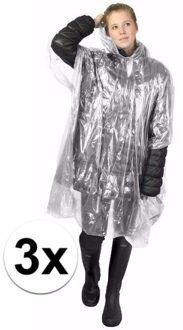 Wegwerp regenponcho - 3x - transparant - voor volwassenen - met capuchon - budget line - One size