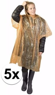 Wegwerp regenponcho - 5x - oranje - voor volwassenen - met capuchon - budget line