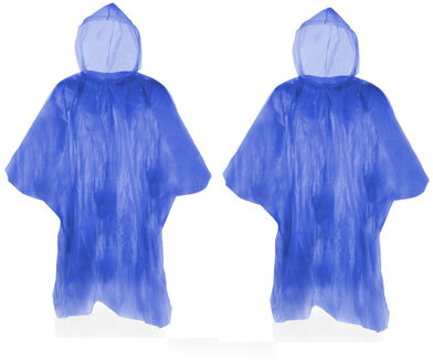 Wegwerp regenponcho - Pakket van 10x stuks - blauw - voor kinderen - 63 x 70 cm - polyester - regenk - One size