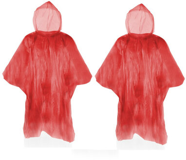 Wegwerp regenponcho - Pakket van 10x stuks - rood - voor kinderen - 63 x 70 cm - polyester - regenkl - One size