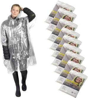 Wegwerp regenponcho transparant - 10x - volwassenen en grote kinderen maat - van gerecycled plastic One size
