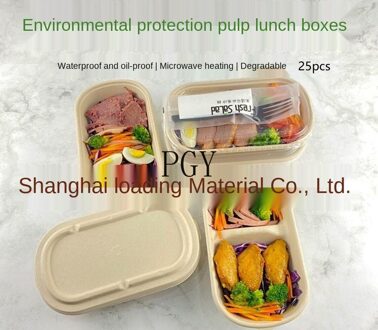 Wegwerp Verpakking Box Milieuvriendelijke Lunchbox Salade Sushi Fitness Afhaalrestaurant Lunchbox Materiaal Suikerriet Pulp 1000ml25pcs Division
