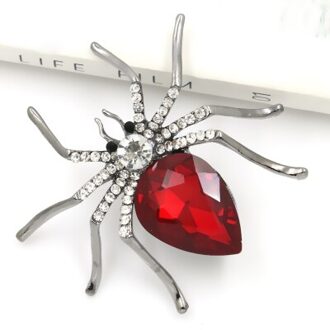 WEIMANJINGDIAN Exquisite Red Crystal Spider Broche Pins voor Vrouwen rood donker zilver