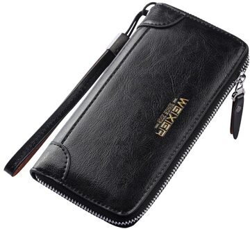 Weixier Mannen Portemonnee Pu Leer Lange Rits Bedrijf Grote Capaciteit Kaart Tas Clutch zwart