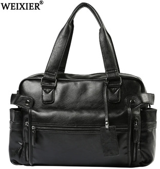 WEIXIER Men New Brand Fashion PU Leather Large Capacity Men Travel Bag Multifunctional Casual Man Shoulder Fashion Bags