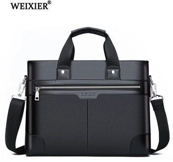 WEIXIER Men PU Leather Shoulder Fashion Business Bags Handbags Black Bag Men For Document Leather Laptop Briefcases Bag