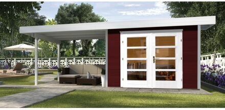 Weka Tuinhuis Met Overkapping 126 Type B Gr1 Rood 240x645cm