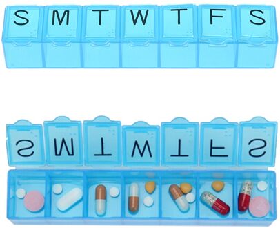 Wekelijkse Tablet Pil Geneeskunde Box Houder Organizer Container Case 7 Dagen Pillendoos Splitters Blauwe Kleur 15*3.2*2.5 Cm
