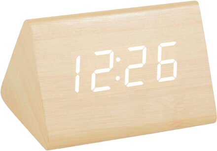 Wekker/alarmklok - digitaal - driehoek - MDF - beige - D7 x 8 cm