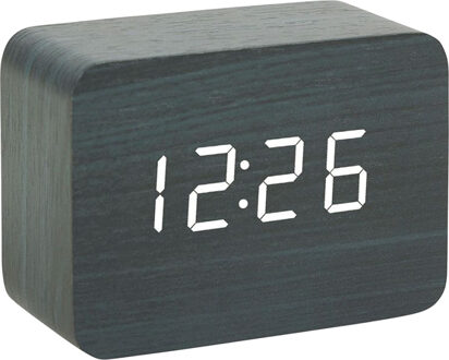 Wekker/alarmklok - digitaal - MDF - zwart - D10 x 4 x 7 cm