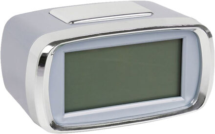 Wekker/alarmklok - ovaal - zilver/grijs - kunststof - batterij - 10 x 6 cm