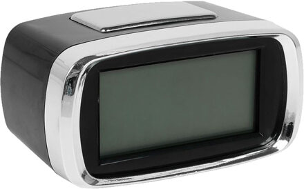 Wekker/alarmklok - ovaal - zilver/zwart - kunststof - batterij - 10 x 6 cm